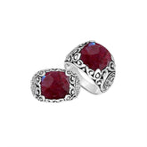 Sterling Silver Balinese Ruby Ring With Artistic Scroll Pattern Design